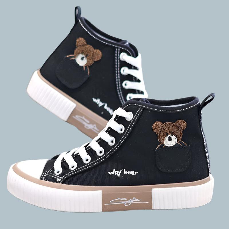 Pocket Bear High-Top Canvas Shoes - Youth Fashion Stylish Canvas Sneakers - JVMCL