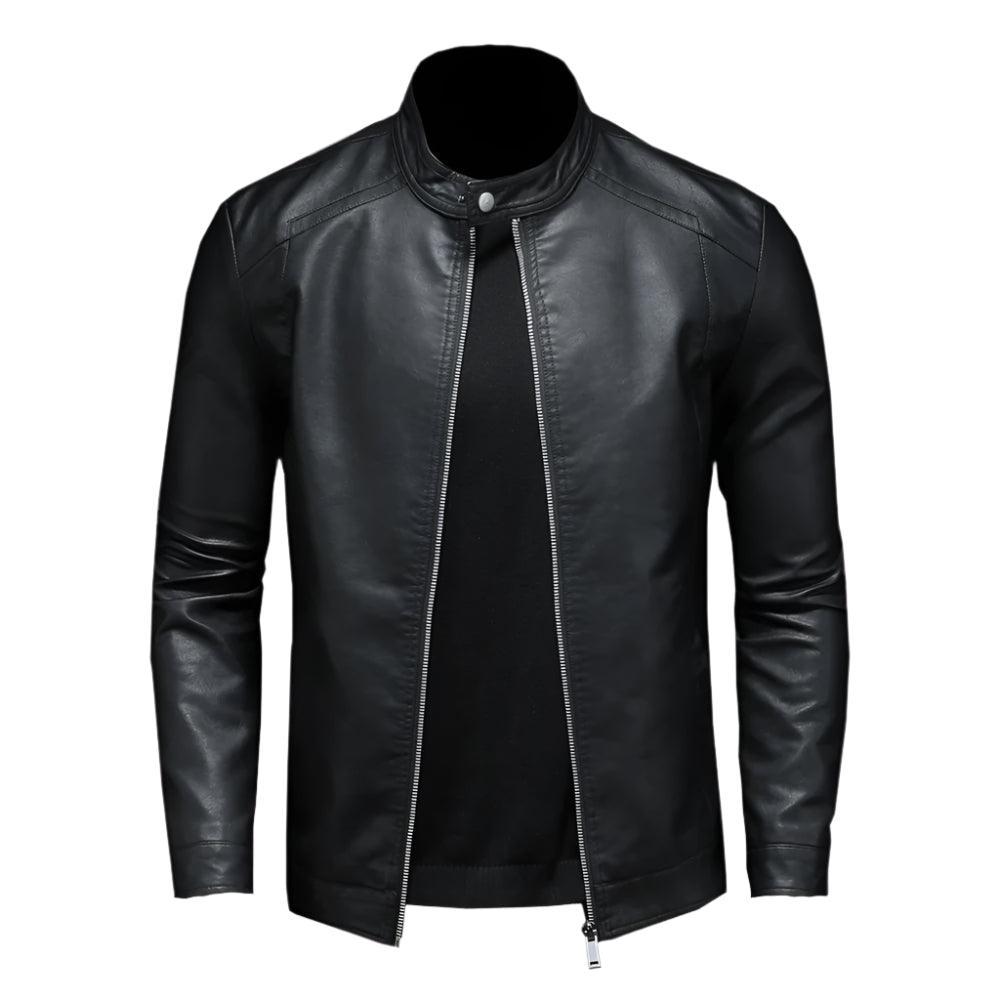 Fashion Motorcycle Stand Collar Slim Long Sleeve Biker Leather Coat Jacket - JVMCL