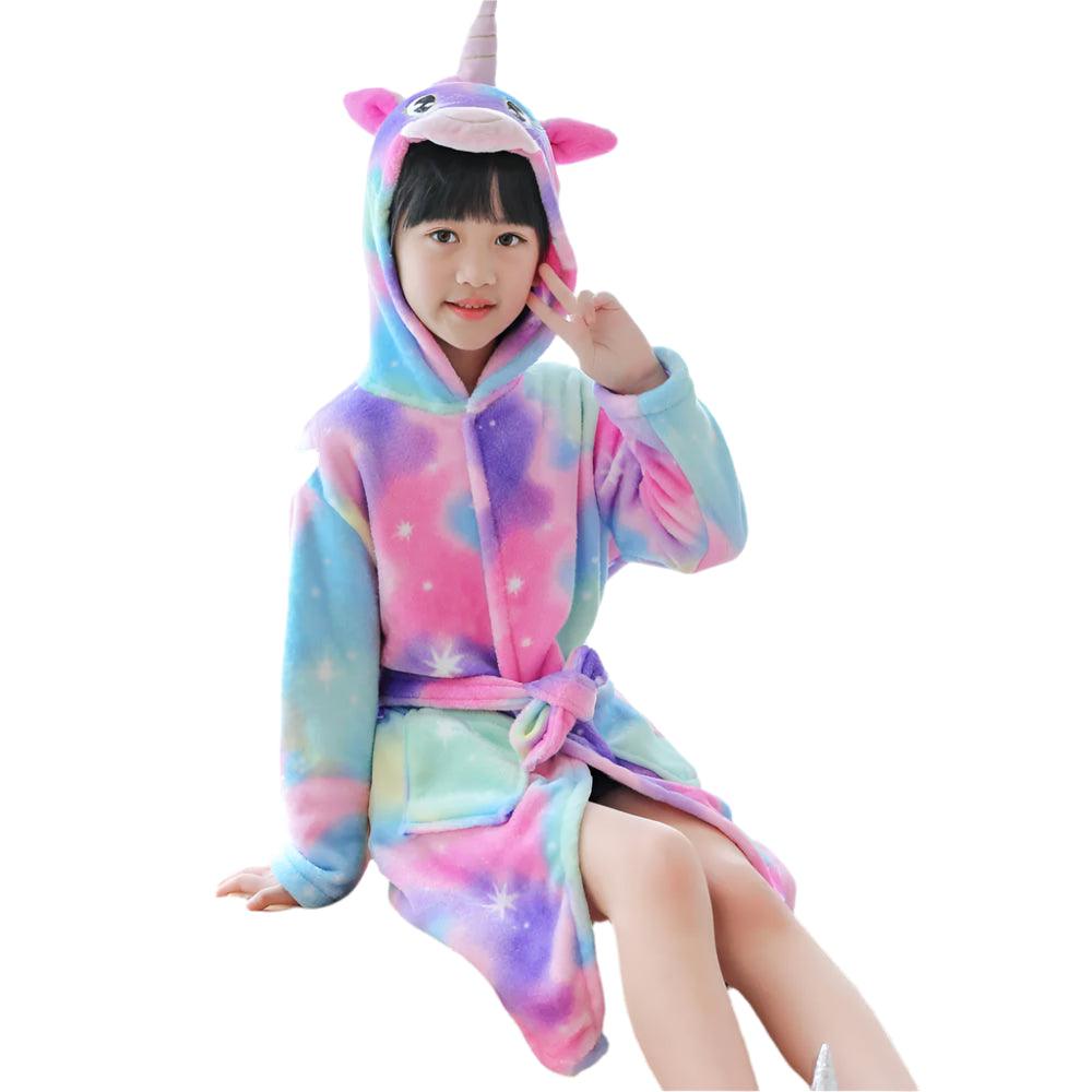 Unicorn Kids Hooded Bathrobe – Soft Flannel Animal Pajamas for Boys & Girls - JVMCL