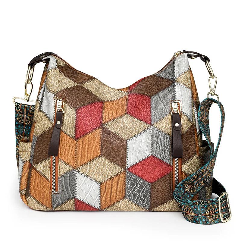 Multi-Pocket Women's Shoulder & Crossbody Bag - Luxury Patchwork PU Leather Handbag - JVMCL