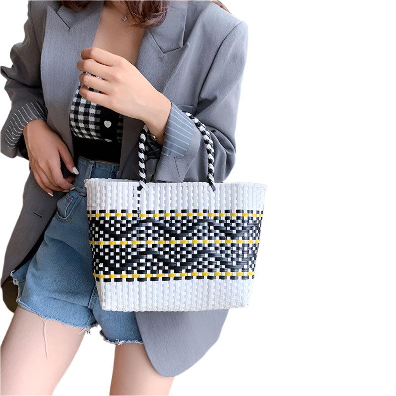 Handmade Plastic Woven Bohemian Tote – Summer Beach Shoulder Bag for Women - JVMCL