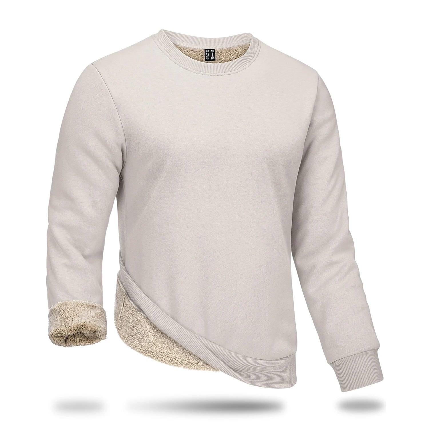 Men's Thicken Fleece Crewneck Sweatshirt – Heavy Sherpa-Lined Winter Pullover - JVMCL