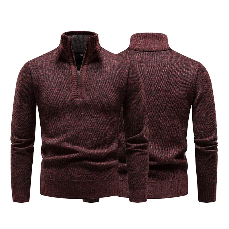 Thick Half-Zip Turtleneck Warm Knitted Pullover Sweater for Winter & Sportswear - JVMCL