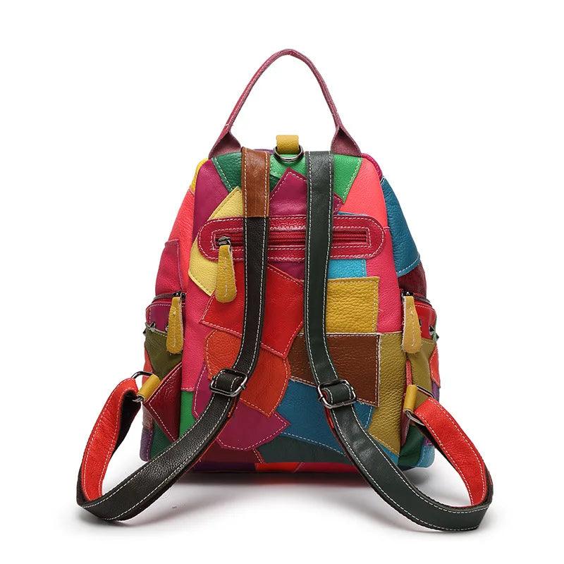 Genuine Leather Patchwork Backpack – Stylish & Spacious for Travel & Daily Use - JVMCL