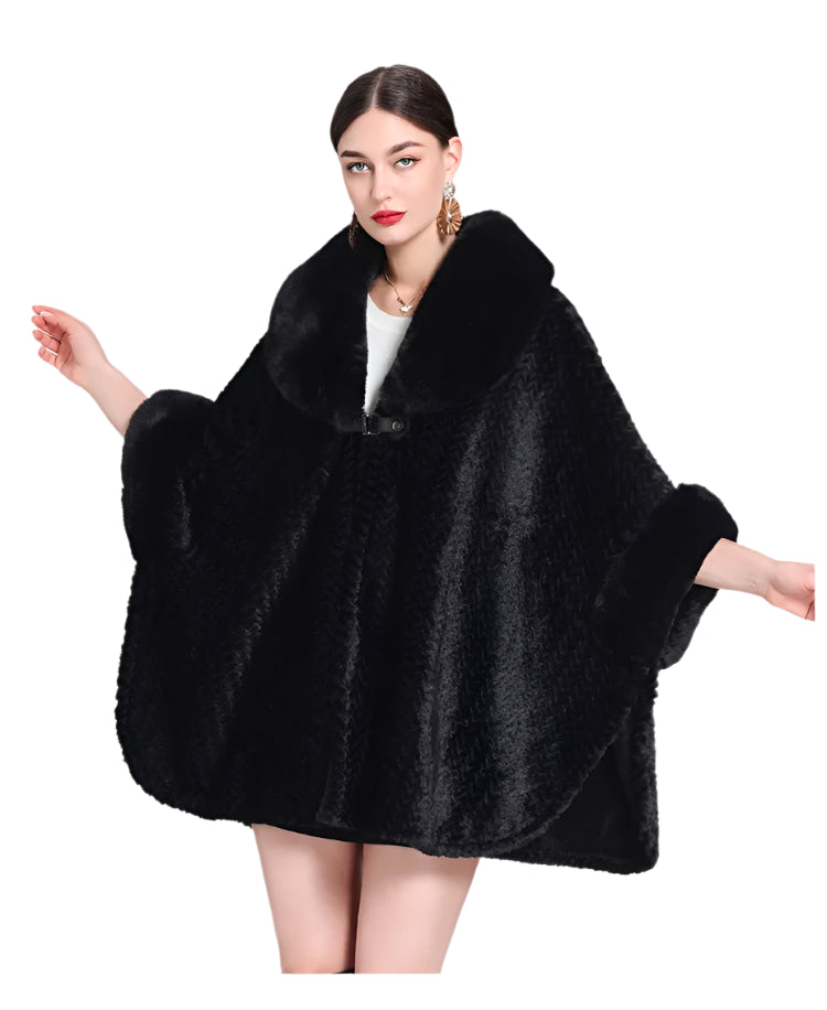 Winter Women’s Loose Poncho Cape - Thick Velvet Batwing Sleeve Long Cloak