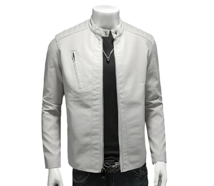 Men Slim Fit Casual Motorcycle White Large Size Stand Faux Leather Jacket Outerwear 5xl - JVMCL