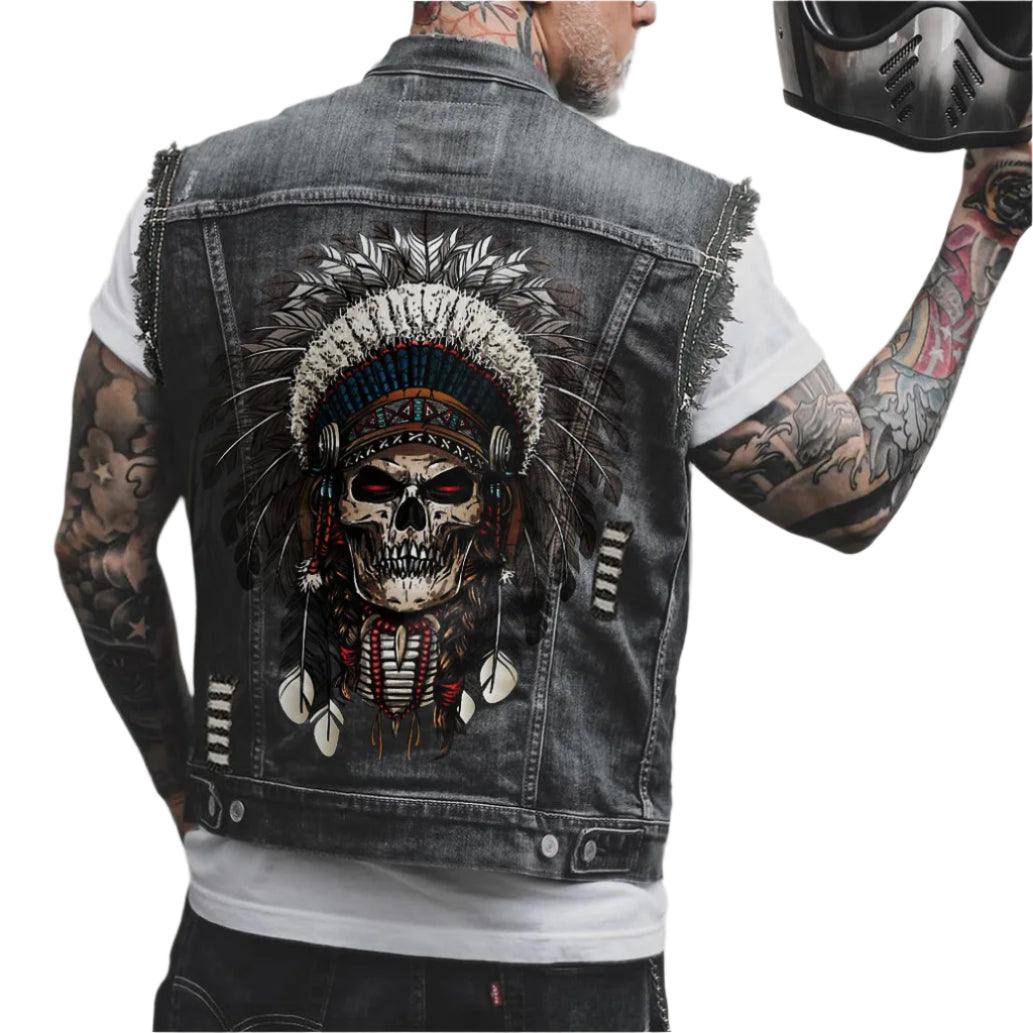 Comfort Stylish Street Riding 3D Print Sleeveless Denim Waist Vest Coat for Men - JVMCL