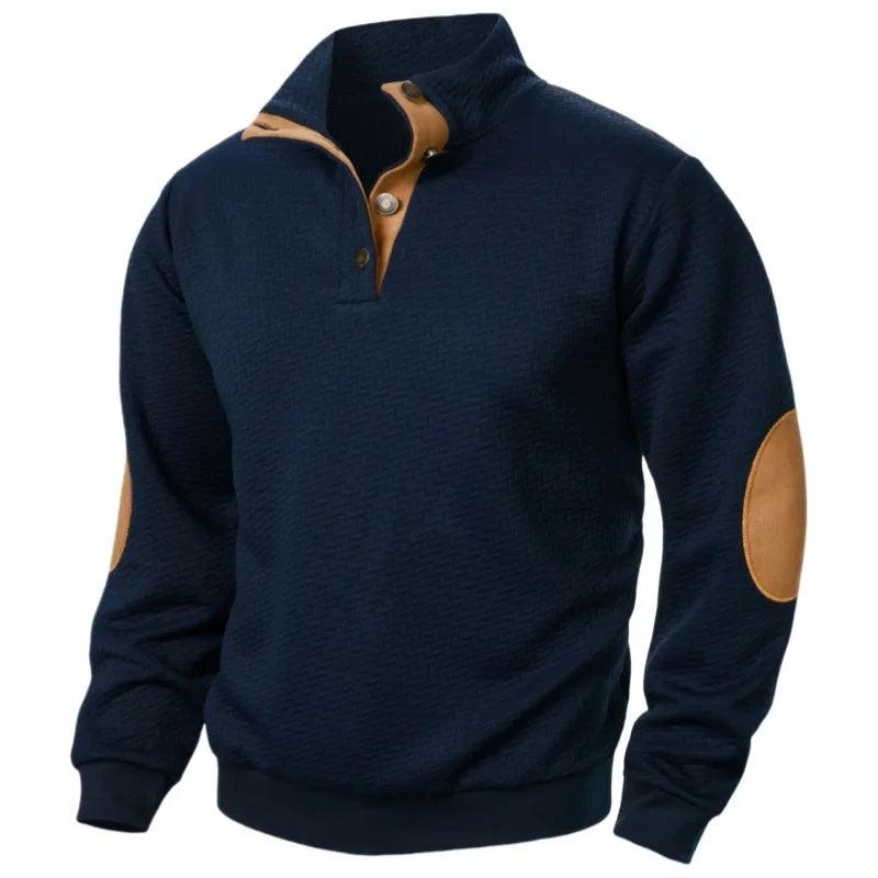 Men’s Spring Warm Sweatshirt – Casual Stand Collar Pullover Patchwork Sweatshirt - JVMCL