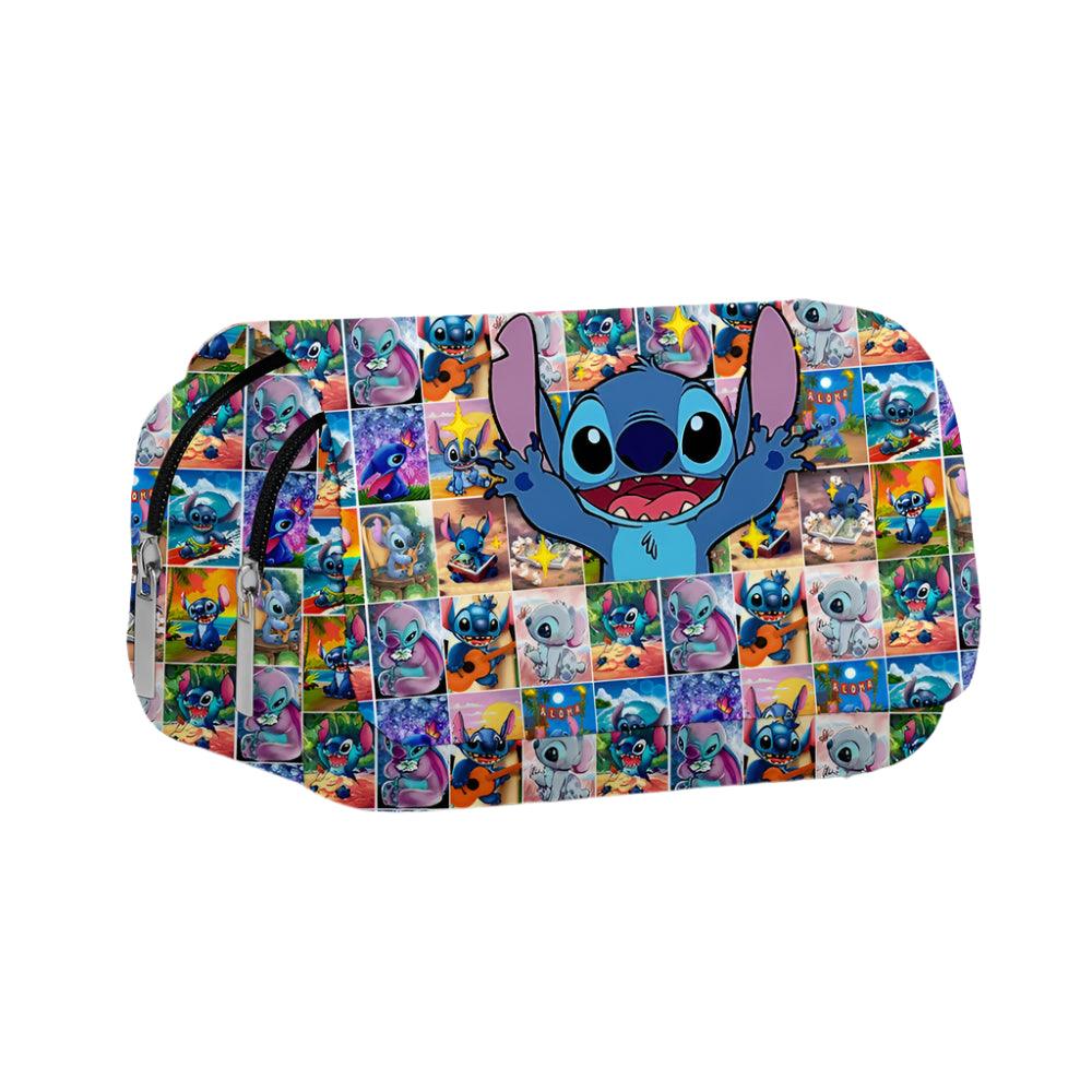 Stitch Fully Printed Flap Pen Bag - Large Capacity Cartoon Students Pencil Case - JVMCL