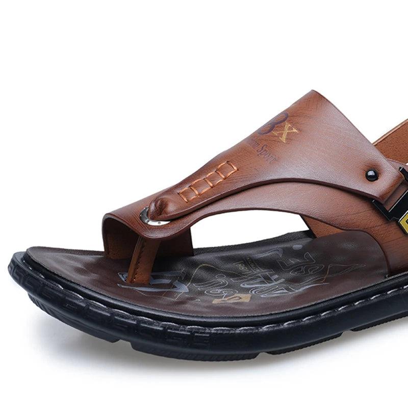 Men's Summer Water Trekking Beach Sandals-Anti-Slip Soft Sole Leather Flip Flops - JVMCL