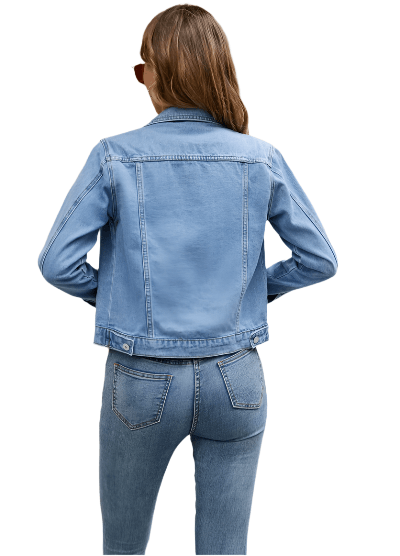 Women's Short Slim Denim Jacket -Casual Fall/Winter Jean Coat with Patch Details - JVMCL