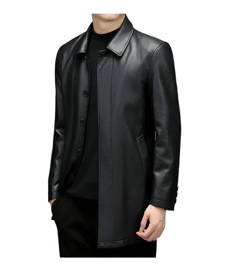 7XL Midi Long Winter Plush Warm Leather Windbreaker Male Large Size Men's Leather Jacket - JVMCL