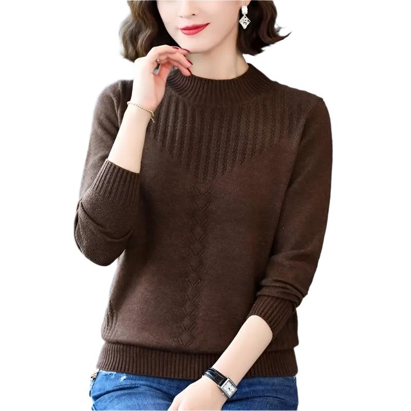 Knitted Long Sleeve Half High Collar Pullover Screw Thread Sweater - JVMCL