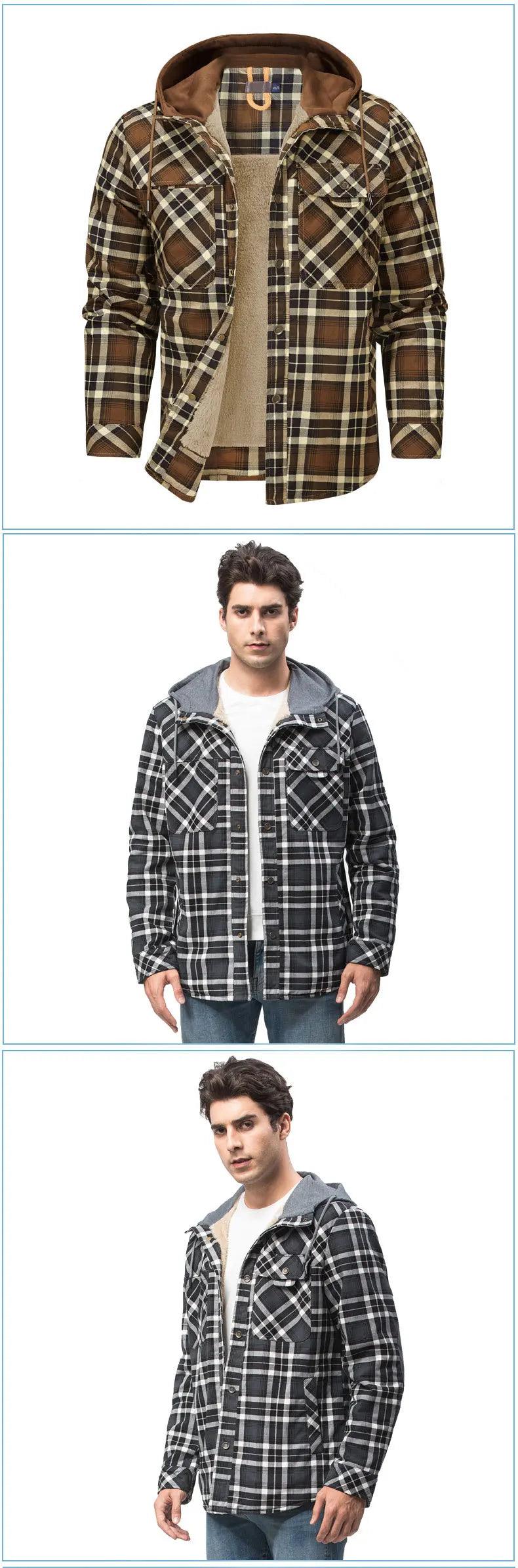 American Cross-Border Men's Plaid Hooded Winter Jacket - JVMCL