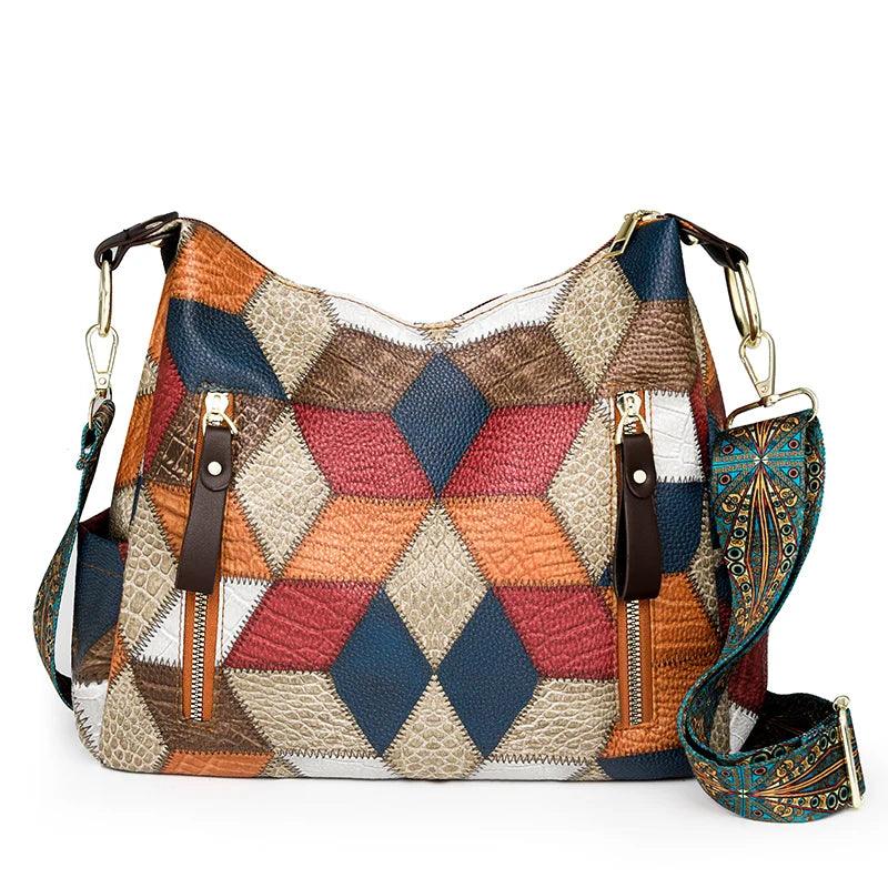 Multi-Pocket Women's Shoulder & Crossbody Bag - Luxury Patchwork PU Leather Handbag - JVMCL