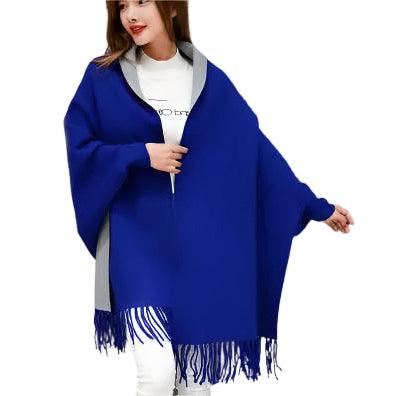 Autumn Winter Fashion Lady Tassel Knitted Shawl Sweater Women Solid Tassel Batwing Sleeve Poncho Cardigan wrap swing - JVMCL