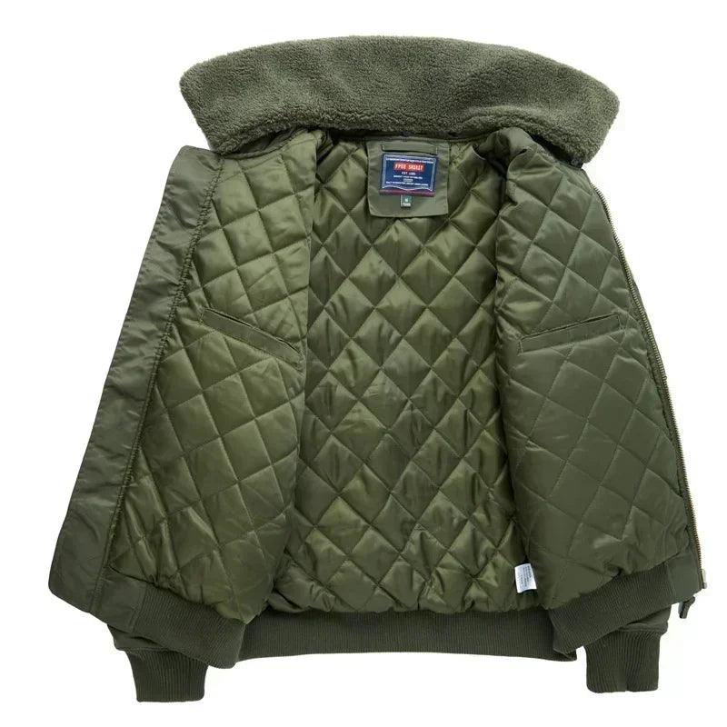 Lapel Collar Pilot Air Force Coat- Army Green Bomber Tactical Military Jacket - JVMCL