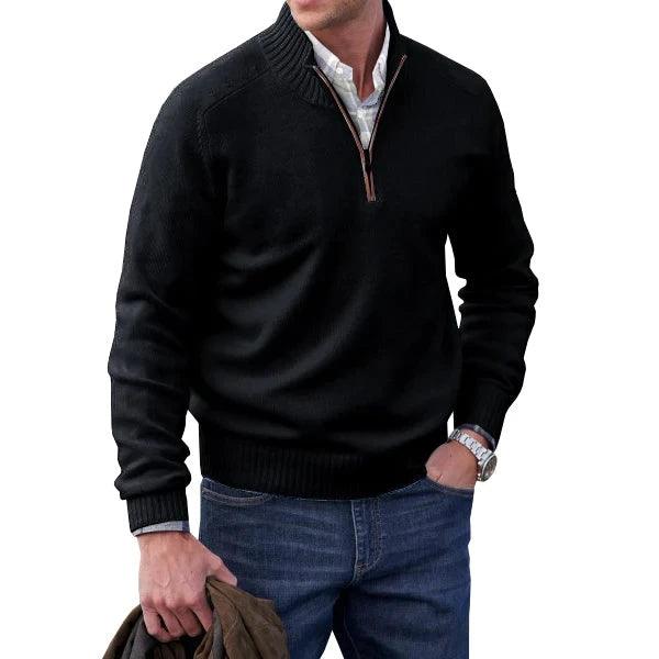 Men’s Cashmere Half-Zip Turtleneck Sweater–Warm Fleece-Lined Pullover for Winter - JVMCL