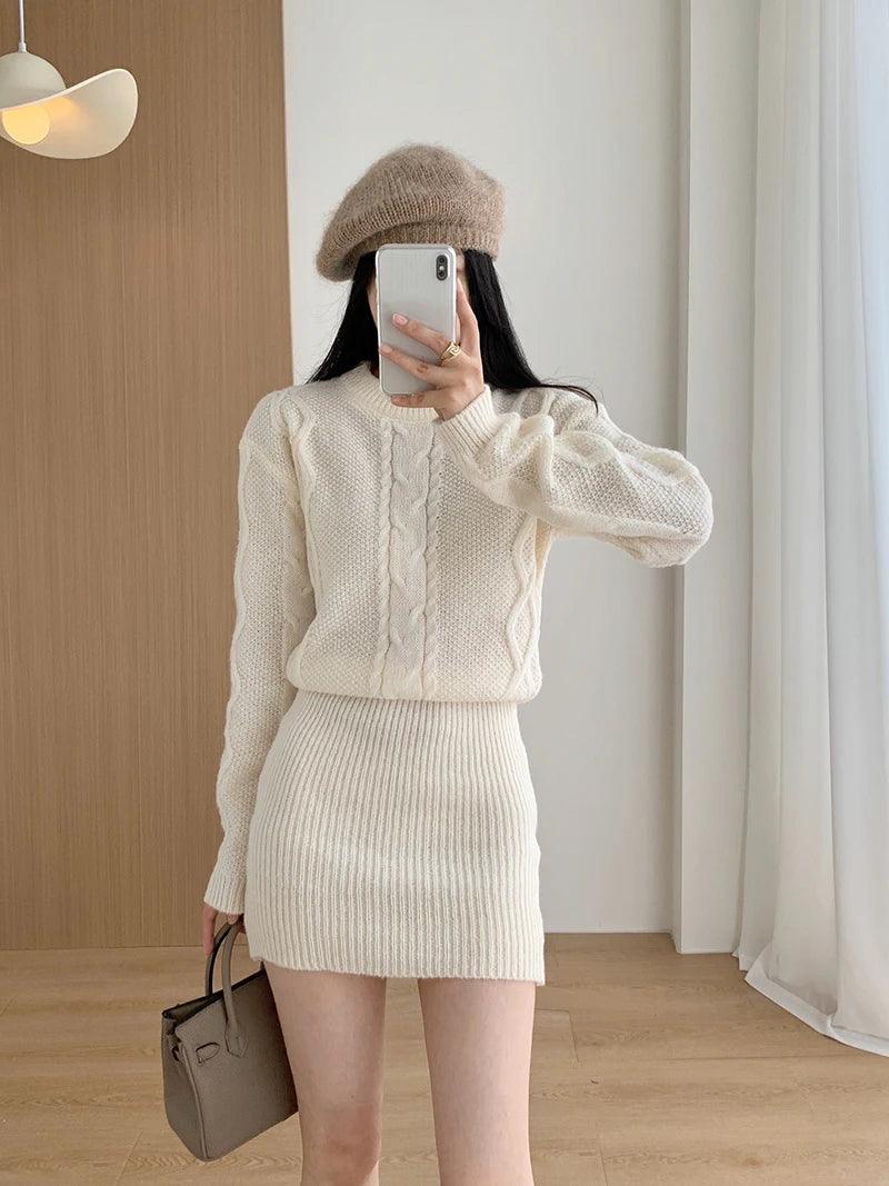 Ribbed Pullover Bodycon Batwing Sleeve Two-Piece Dress - JVMCL