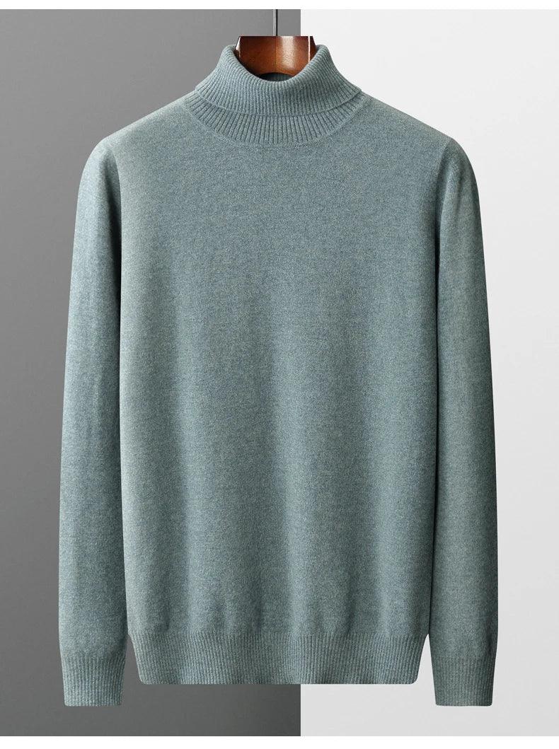 Men’s 100% Pure Merino Wool Turtleneck Pullover –Thickened Warm Cashmere Sweater - JVMCL