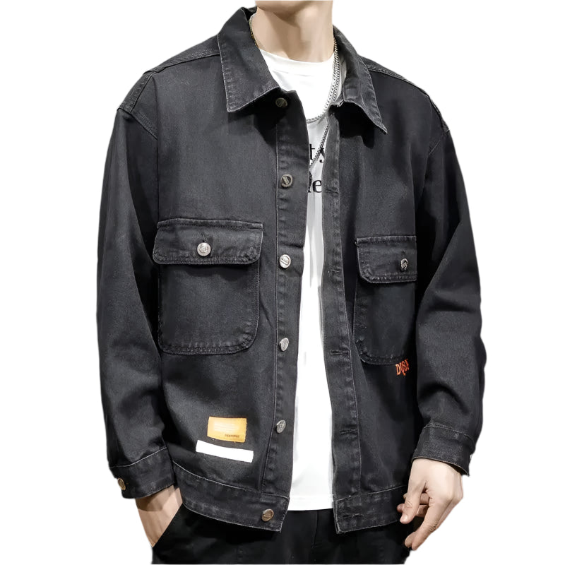 Men’s Trendy Denim Jacket – Slim-Fit Mandarin Collar Outerwear for a Modern Look