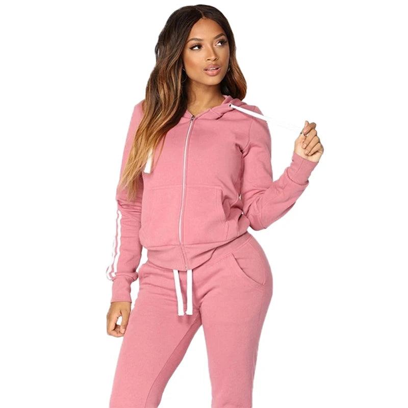 Women's Jogging Street Style Casual Hoodies & Pants 2-Piece Tracksuit Set - JVMCL