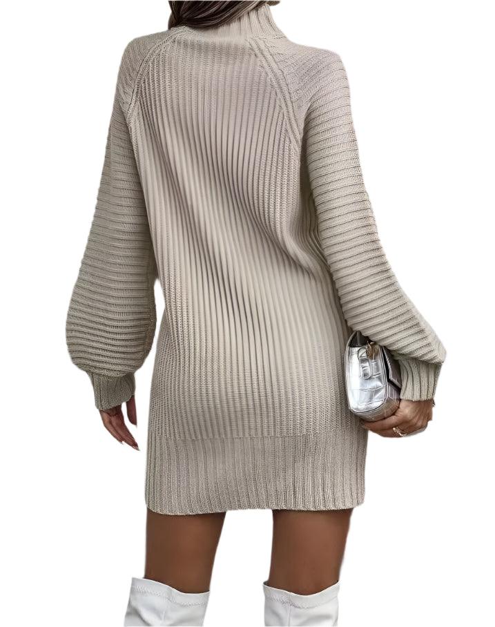 Office Lady Slim Fit Elegance Autumn/Winter High Neck Flare Sleeve Knit Dress - JVMCL