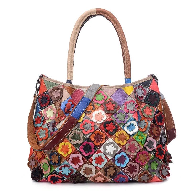 Multi-Colorful Real Leather Floral Tote – Luxury & Artistic Elegance - JVMCL