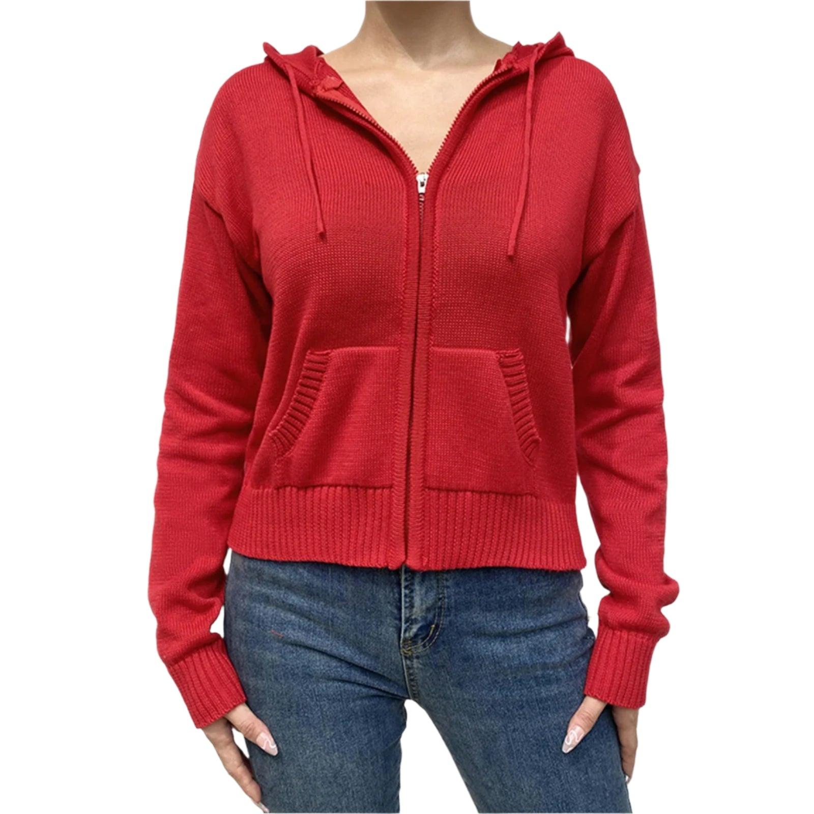 Women’s Full Zip Knit Hoodie - Casual Solid Color Long Sleeve Sweatshirt - JVMCL