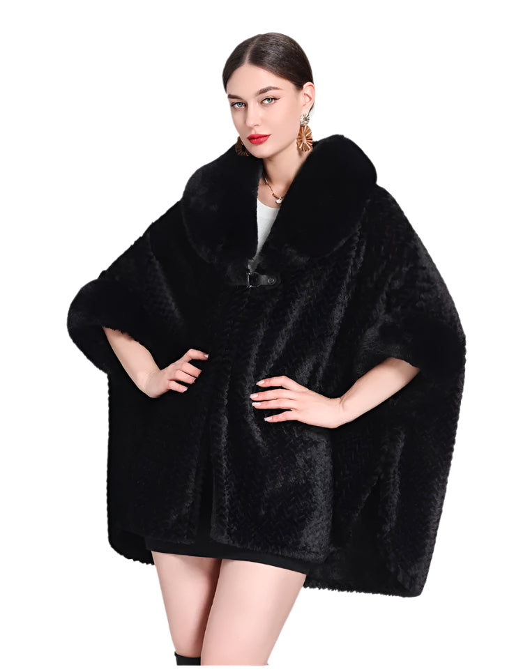 Winter Women’s Loose Poncho Cape - Thick Velvet Batwing Sleeve Long Cloak