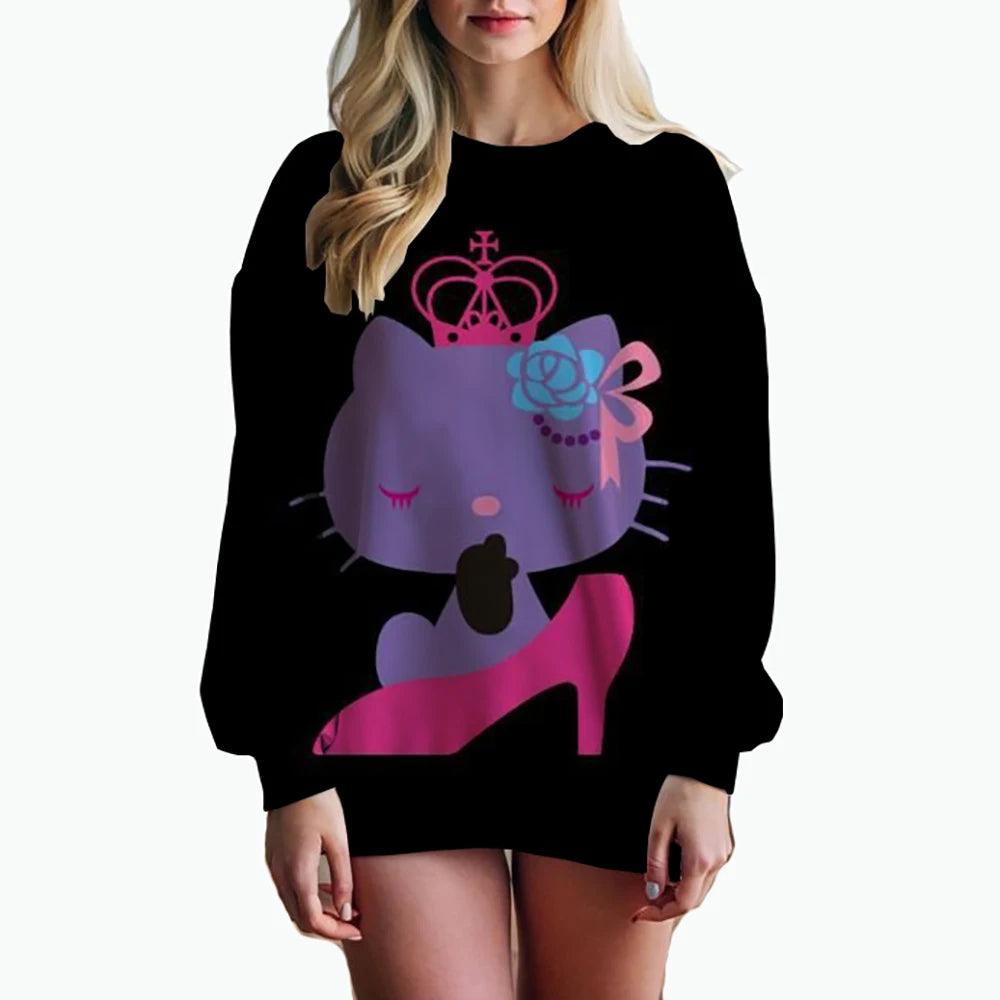 Oversized Anime Print Sweatshirt – Hello Kitty Hoodie for Women - JVMCL