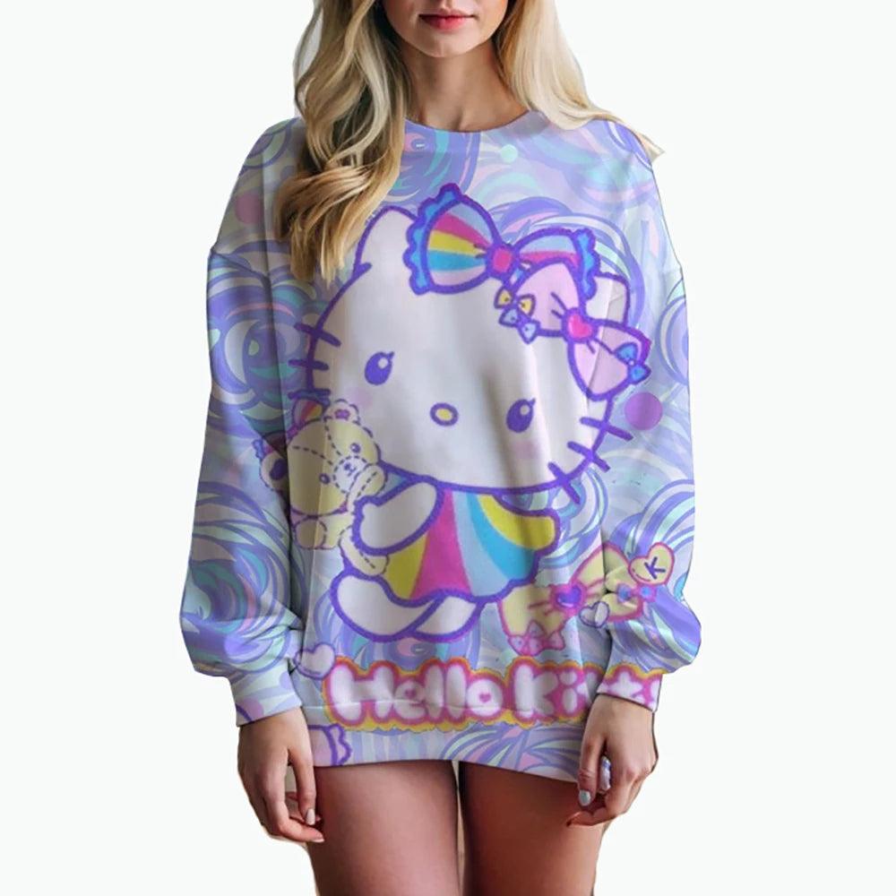 Oversized Anime Print Sweatshirt – Hello Kitty Hoodie for Women - JVMCL