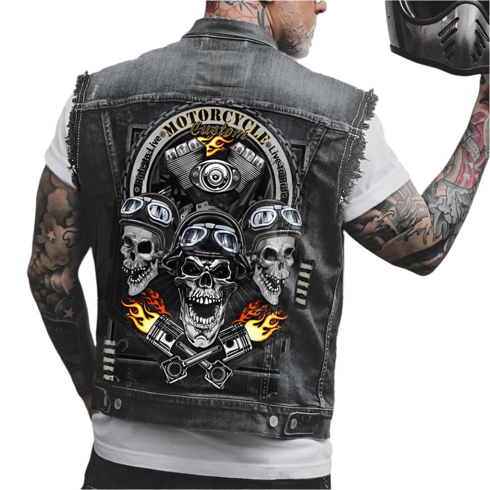 Comfort Stylish Street Riding 3D Print Sleeveless Denim Waist Vest Coat for Men - JVMCL