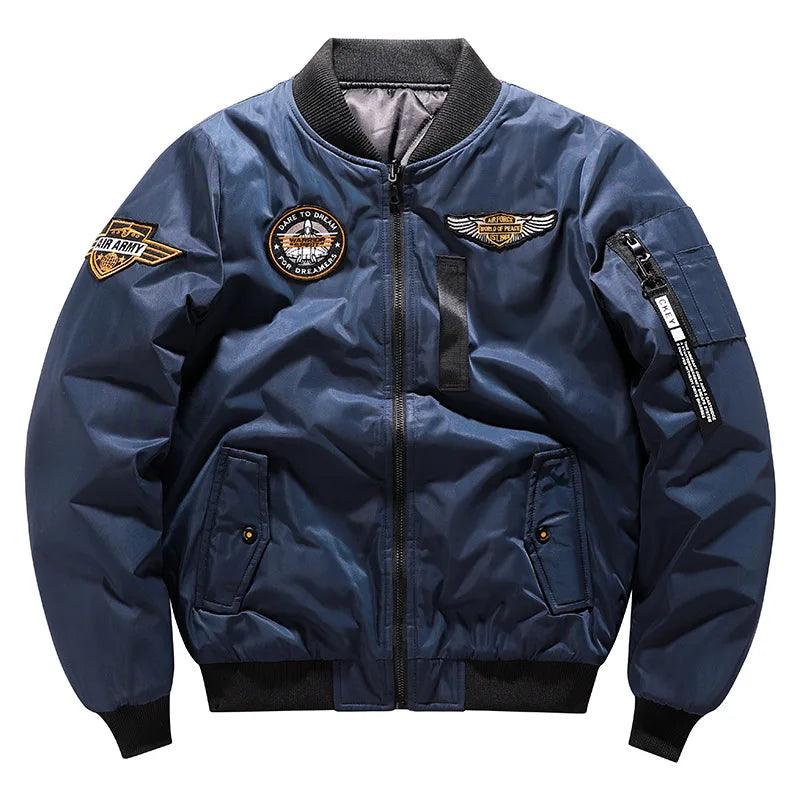 Double-Sided Embroidery Thickened Air Force MA-1 Pilot Cotton Bomber Jacket - JVMCL