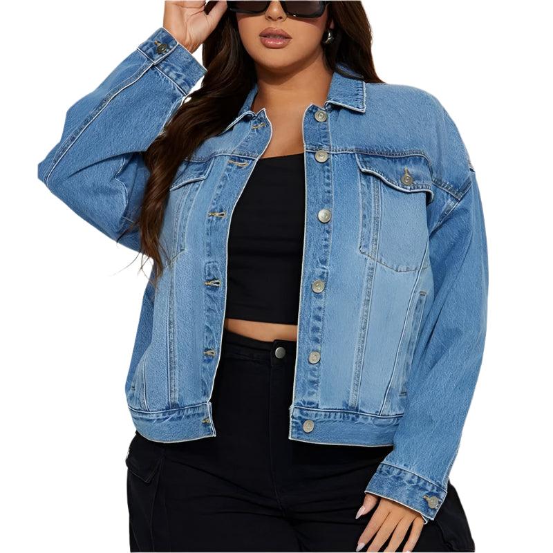 Spring Autumn Casual Loose Denim Jacket for Women-Multiple Pockets Cardigan Coat - JVMCL