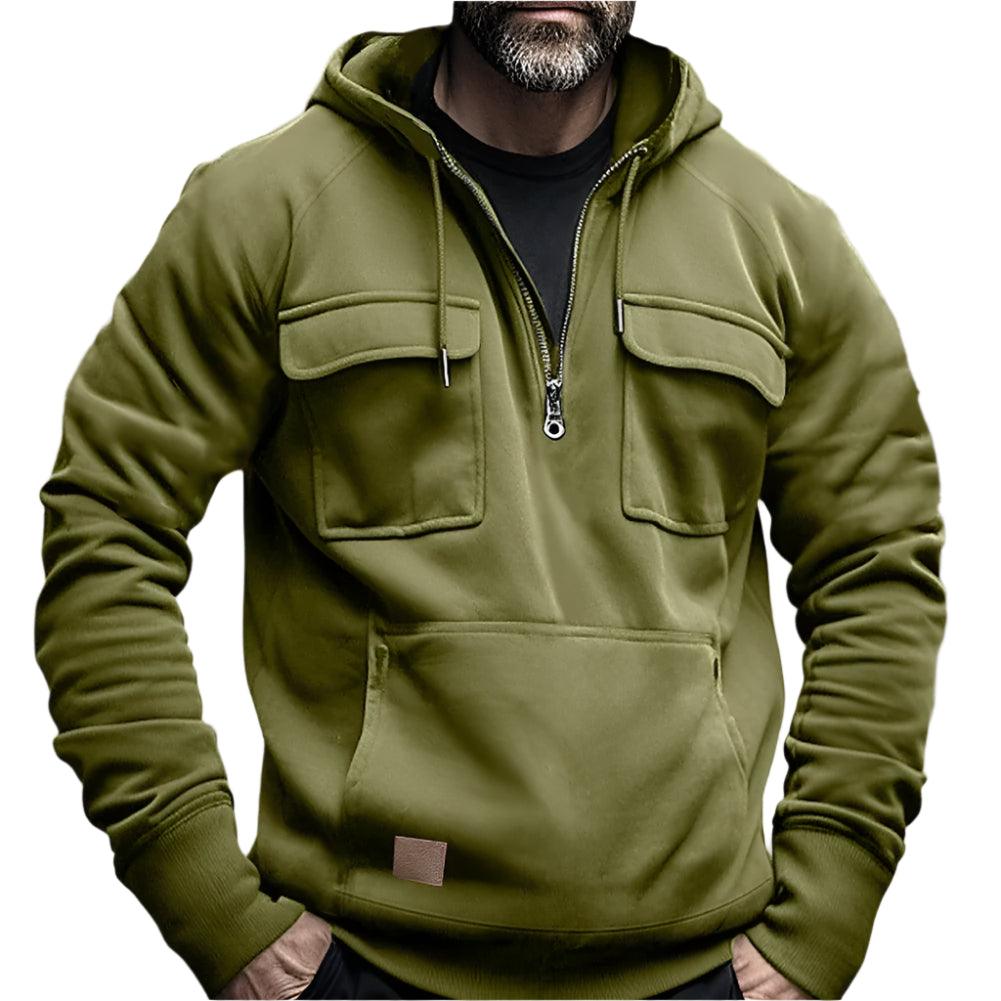 Half-zip Men’s Long Sleeve Half-Zip Hooded Sweatshirt with Pockets - JVMCL