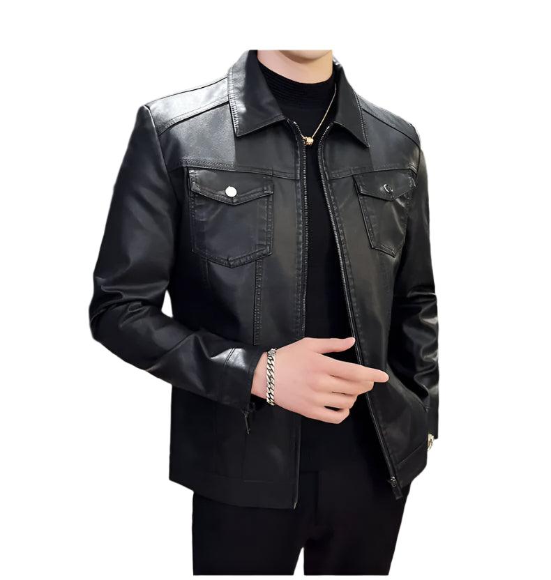 Men’s Fashion High-grade Lapel Business Outdoor Sports Motorcycle Leather Jacket - JVMCL