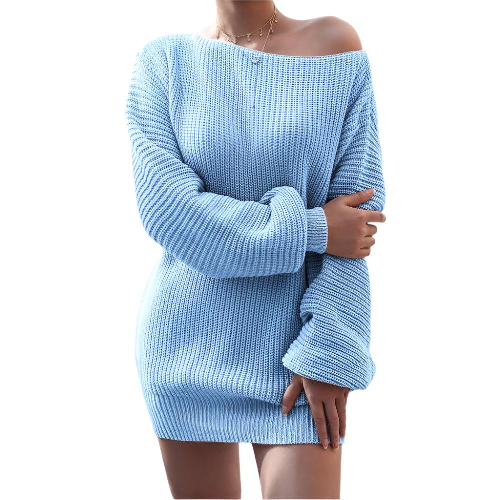 Women's Off-Shoulder Knitted Sweater Dress - Autumn & Winter Casual - JVMCL