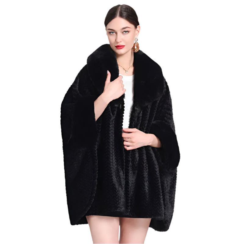 Winter Women’s Loose Poncho Cape - Thick Velvet Batwing Sleeve Long Cloak