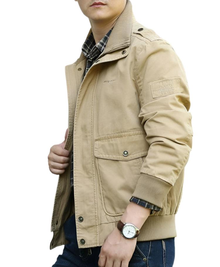 Men's Cotton Military Tooling Spring Autumn Jacket – Stand Collar Casual Coat - JVMCL