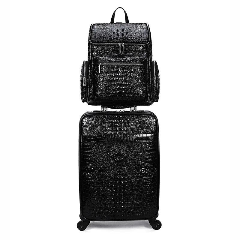 Genuine Leather Crocodile-Pattern Trolley Suitcase & Handbag Boarding Case - JVMCL