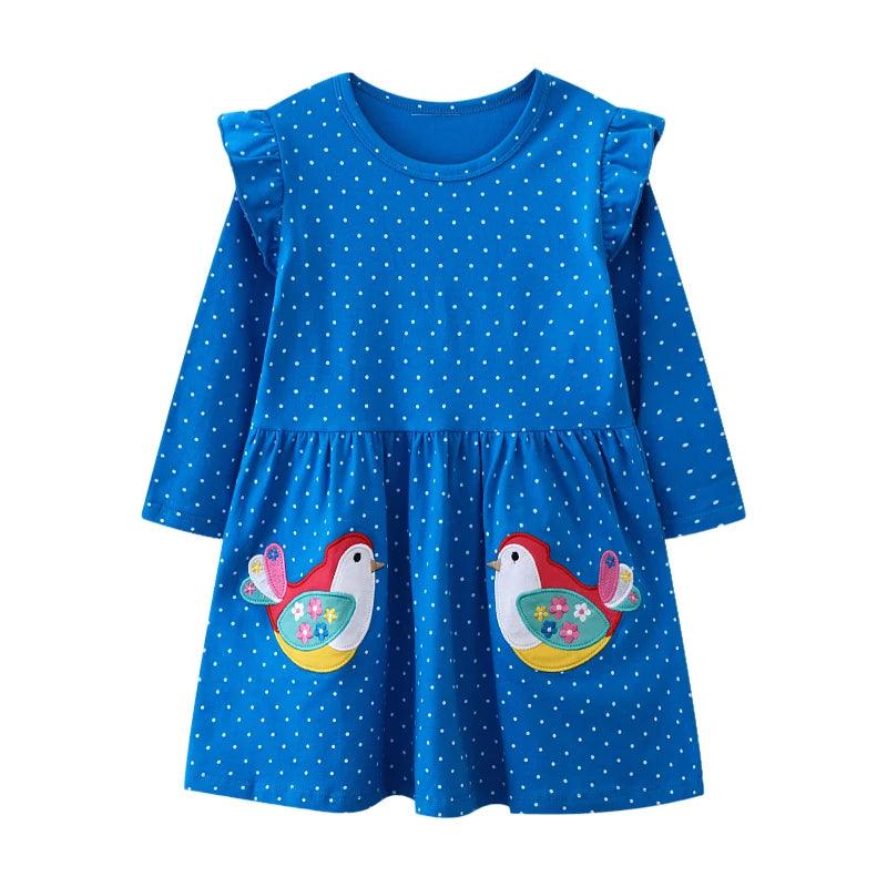 Little Maven Embroidered Cartoon Animal Dress – Cozy Cotton Outfit for Girls - JVMCL