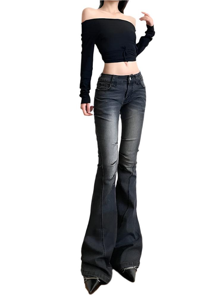 Rockmore Vintage Y2K Low-Rise Skinny Flare Jeans – Grunge Aesthetic Denim Pants - JVMCL