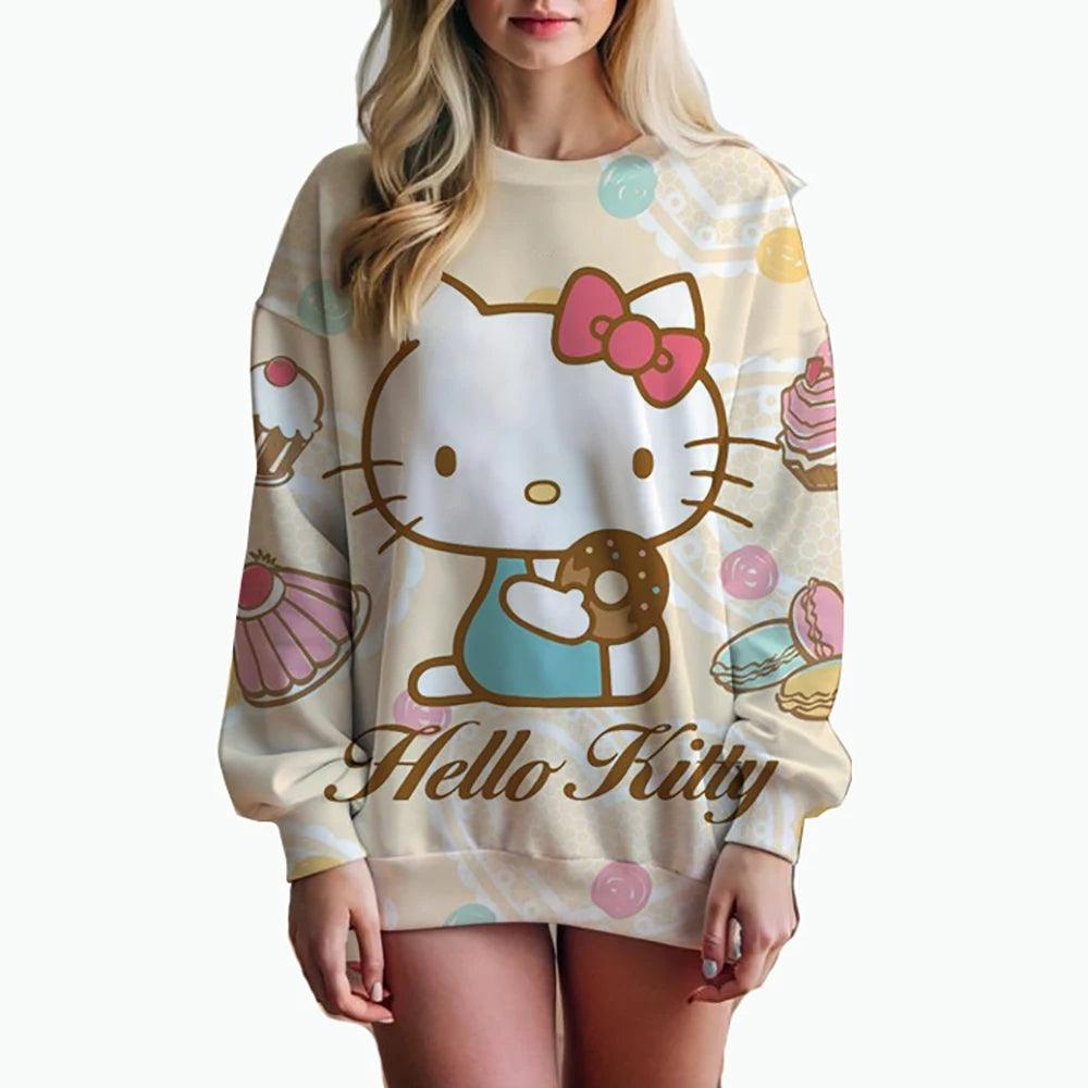 Oversized Anime Print Sweatshirt – Hello Kitty Hoodie for Women - JVMCL