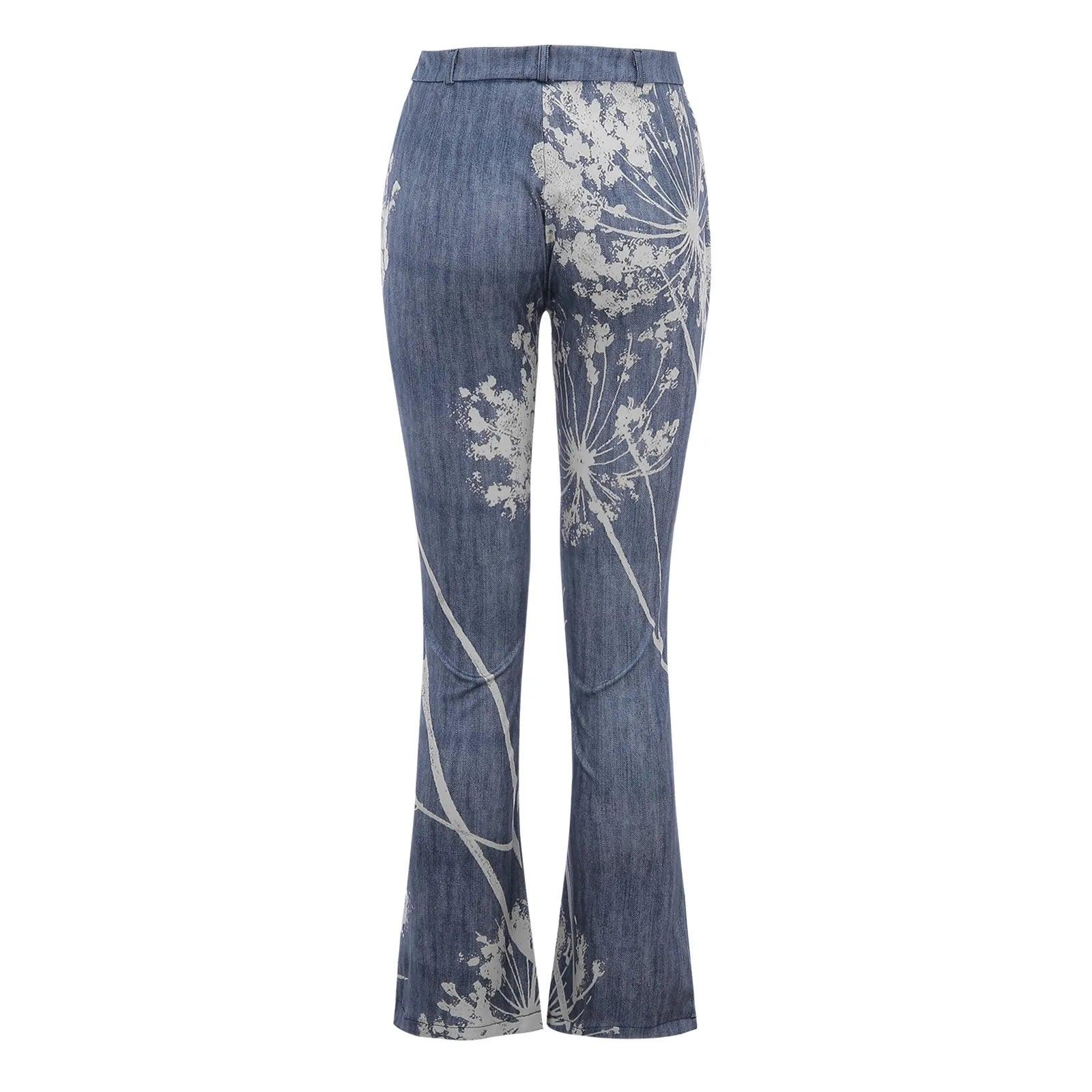 Elegant Floral Printed High-Waist Flare Jeans – Plus Size S-5XL - JVMCL