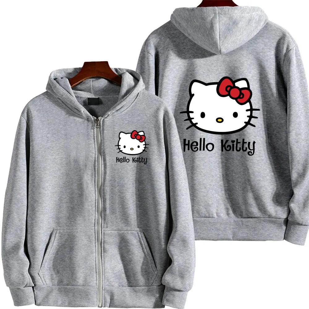 Hello Pink Zipper Hoodie – Oversized Anime Sweatshirt for Men & Women - JVMCL