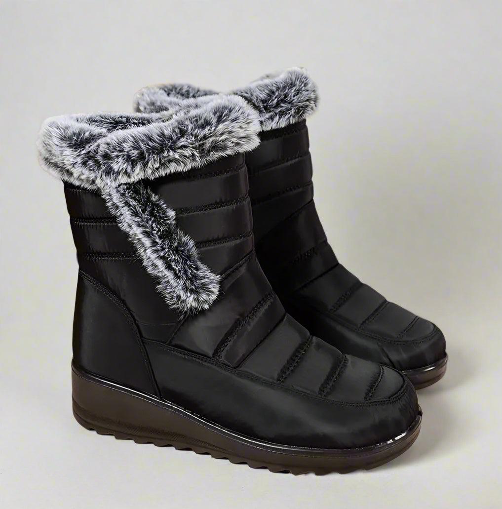 Women's Mid-Calf Snow Boots – Plush-Lined Platform Winter Boots with Down Upper - JVMCL