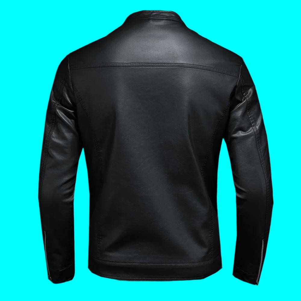 Fashion Motorcycle Stand Collar Slim Long Sleeve Biker Leather Coat Jacket - JVMCL