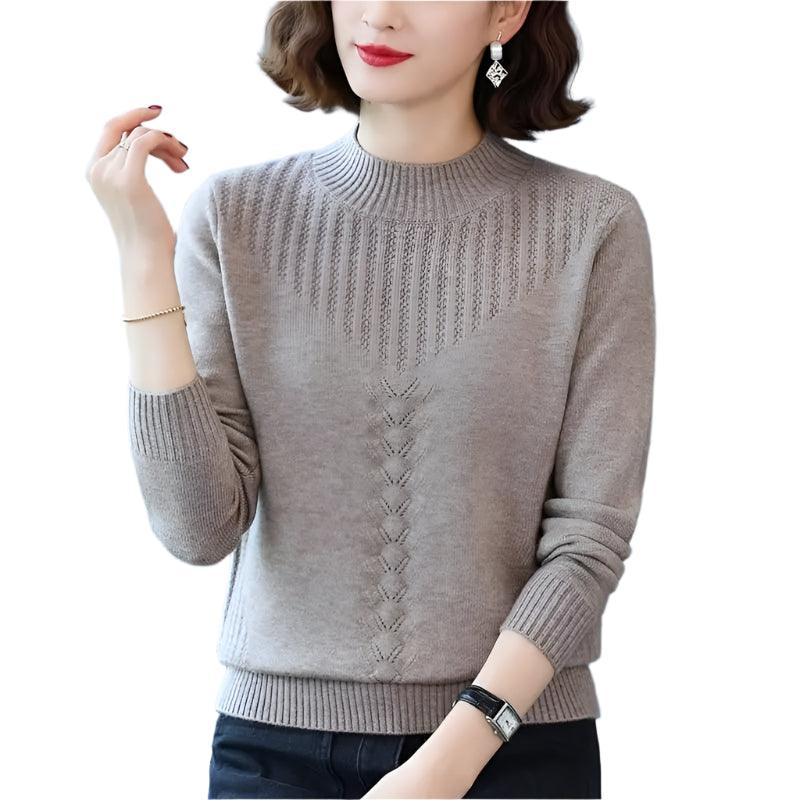 Knitted Long Sleeve Half High Collar Pullover Screw Thread Sweater - JVMCL