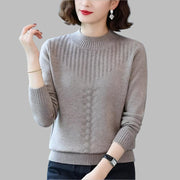 Knitted Long Sleeve Half High Collar Pullover Screw Thread Sweater - JVMCL